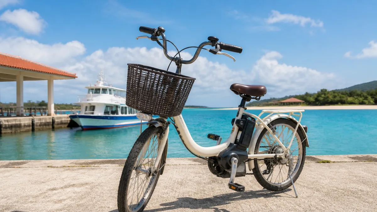 小浜島のレンタサイクルは港を出て30秒で借りられるの解説画像