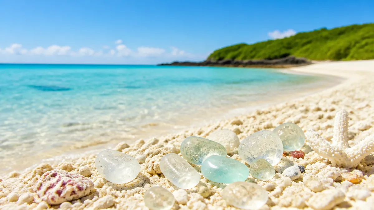 クリスタルビーチに水晶が落ちている理由と、島のどこにあるのかの解説画像